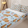 thumbnail image 3 of Manfei Cartoon Capybara Zipper Full Size Comforter Sets with Fitted Sheet and 2 Pillowcases,Cute Flowers Pattern Zipper Bedding Set,Blue,Reversible,4pcs, 3 of 8