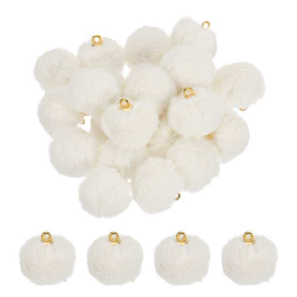 Uxcell 24Pcs Pom Pom Charm, 20mm Faux Fur Fluffy Fuzzy Keychain Pendants Balls, Soft Puff PomPom Charm Ball para manualidades de bricolaje, aretes, llaveros y fabricación de joyas, amarillo y blanco