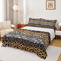 Castle Fairy Animal Leopard Cheetah Zebra Print Twin Sheet Sets 3pcs for Kids Teens Adults,Abstract Stripes Lines Twin Fitted Sheet Microfiber,Vintage Aesthetic Breathable Flat Sheet