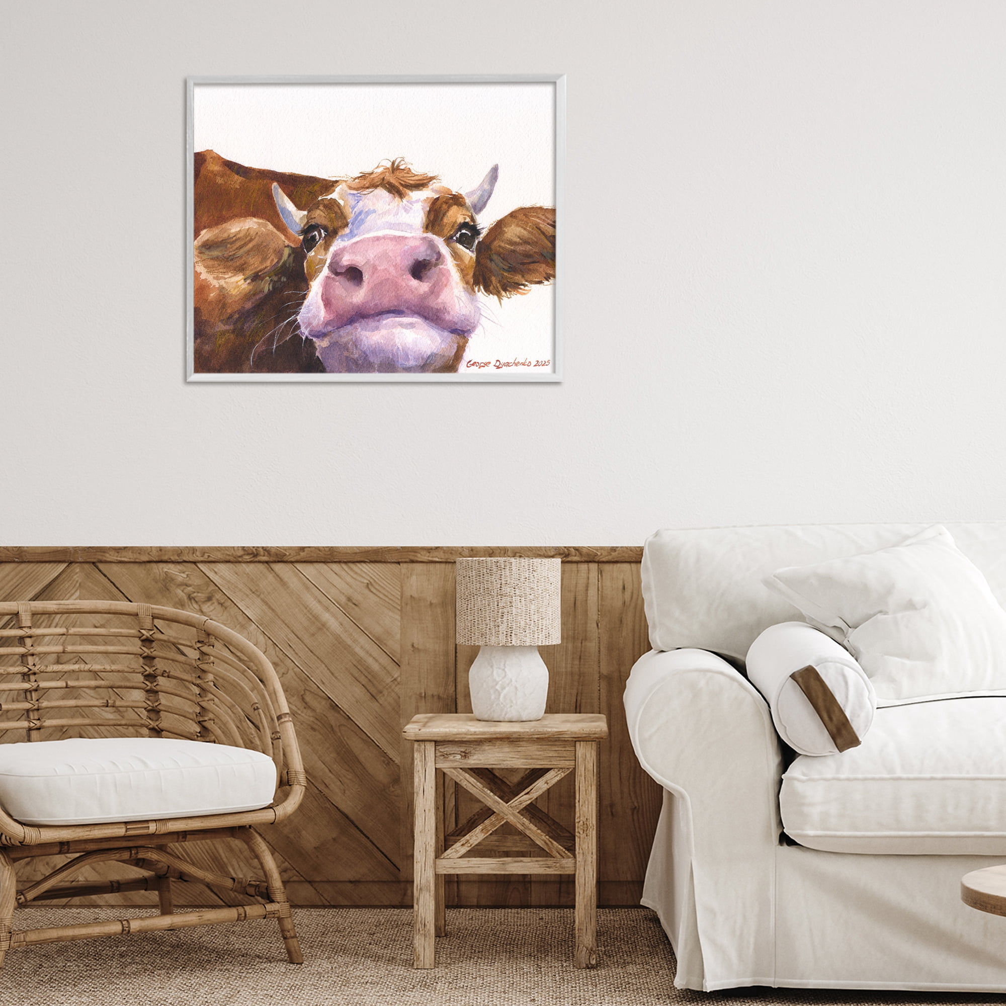 Stupell Industries Cute Cow Close Up White Framed Giclee Art, design by George Dyachenko