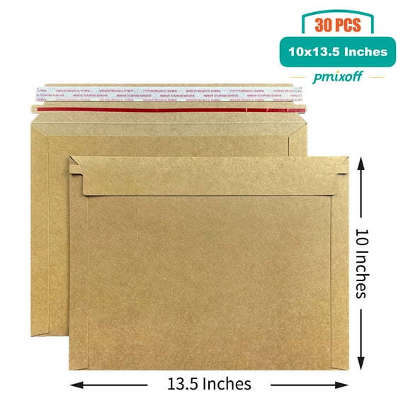 Pmixoff 30 Pack kraft brown Rigid Mailers 10 x 13.5 inches, Self Seal Stay Flat Bulk Cardboard Kraft No Bend Mailers Peel and Seal for Document Photos Pictures Papers Files CD