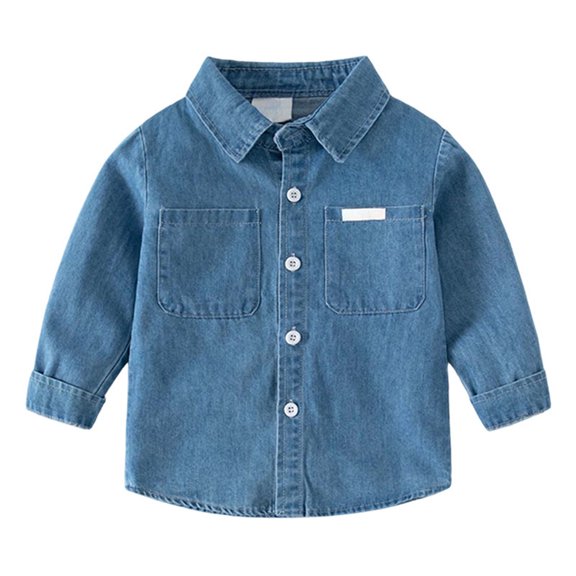 JFOPQVSM Baby Boys Girls Long Sleeve Shirt Kids Toddler Button Down Jeans Jacket Tops Casual Solid Blouse Coat Outerwear