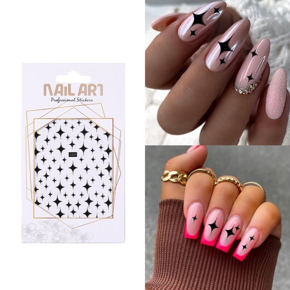 Black Minimalist Star Nail Stickers Decals Self Clear Outline Designs for Women Manicure Accessories