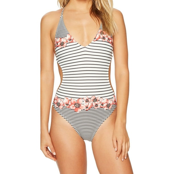 Womens Floral Striped One-Piece Swimsuit 8 - Walmart.com