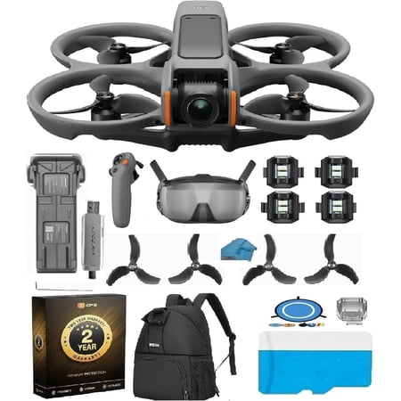 DJI Avata 2 Fly Smart Combo with 2-Year Warranty | 1-Battery FPV Drone Bundle | Goggles N3 & RC Motion 3, 128GB MicroSD, Travel Backpack, Landing Pad & Strobe Lights