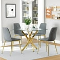thumbnail image 7 of 36" Square Glass Dining Table Set, Modern Stainless Steel Cross-Leg Base with 4 Gold-Grey Velvet Upholstered Dining Chairs, for Dining Rooms, Cafes, Apartments, 7 of 7