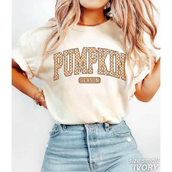 Retro Pumpkin Season Shirt, Cute Checkered Fall Tee, Graphic, Halloween Shirt for Women, Autumn Gifts Sweatshirt