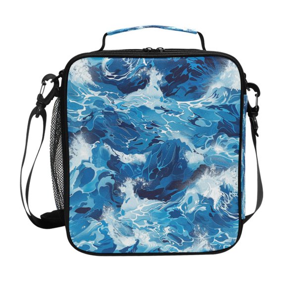 Sea Waves Insulated Lunch Bag Reusable Lunch Box Lunch Container with Straps