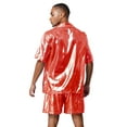 thumbnail image 2 of TiaoBug Men's 2 Piece Summer Outfits Shiny Glossy Semi-Sheer Button Down Shirts and Casual Shorts Set Hot Pink XXL, 2 of 7