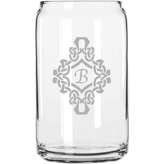B Decorated Monogram Etched 16oz Libbey Can Glass