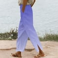 thumbnail image 2 of Sentmoon Womens Summer Pants Solid Color Drawstring Elastic Waist Wide Leg Cropped Pants for Women Plus Size Loose Fit Linen Travel Pants with Pocket for Lounge and Sleep, 2 of 6