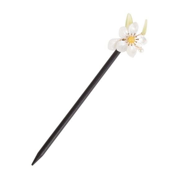 Unique Bargains 1 Pc Hair Chopstick Classic Flower Leaves Hair Hairpin Black White
