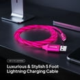 thumbnail image 3 of Powertek MFi-Certified Light-Up USB-A to Lightning Charging Cable, 5 ft, Pink, 3 of 7