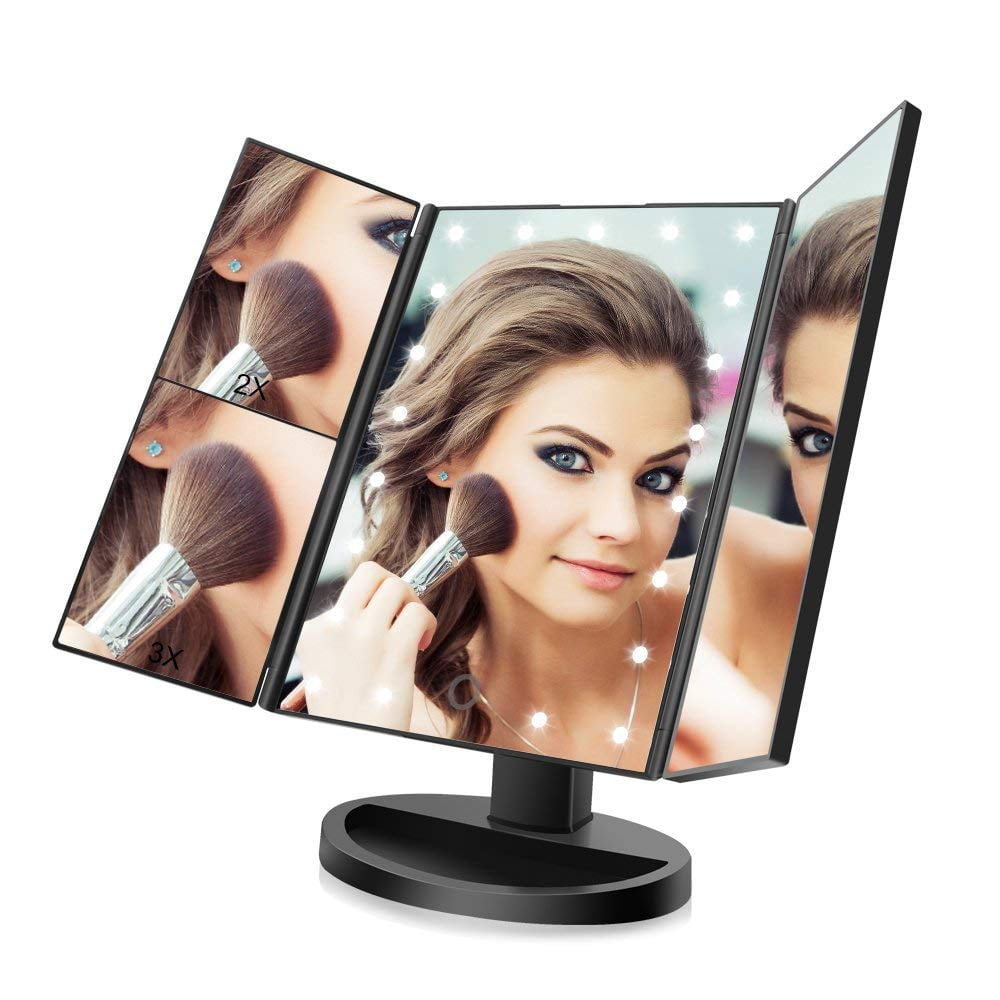 Makeup Vanity Mirror with 3x/2x Magnification,Trifold Mirror with 21
