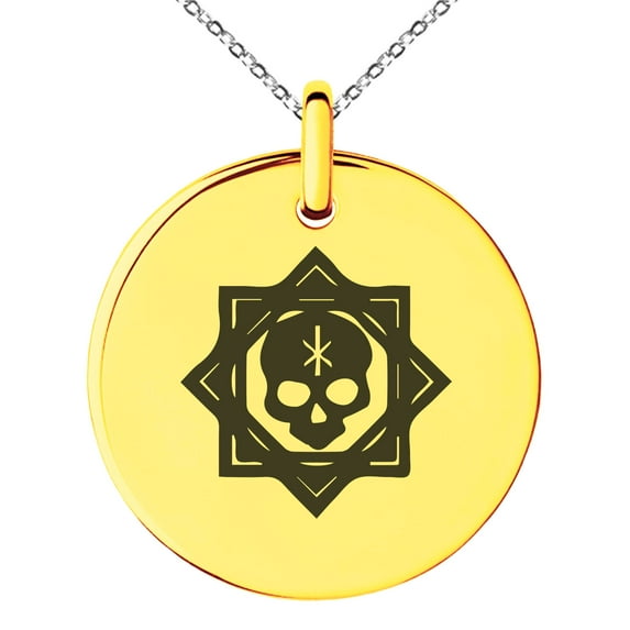 Stainless Steel Necromancy Magic Rune Engraved Small Medallion Circle Charm Pendant Necklace