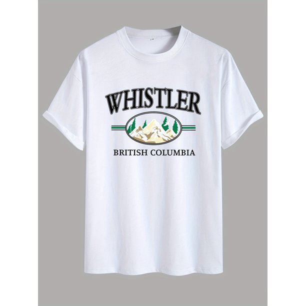 Men's Loose 100% Cotton WHISTLER Graphic Print T-shirt, Short Sleeve Crew Neck Tee, Men's Clothing For Summer Outdoor