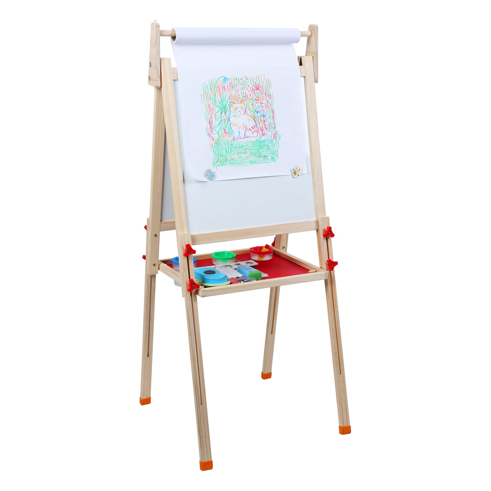 Wharick Magnetic Easel for Kids, Toddlers Art Easel Height Adjustable Drawing Dry-Erase Chalkboard Wooden Artist Easel for Kids Age 4-12