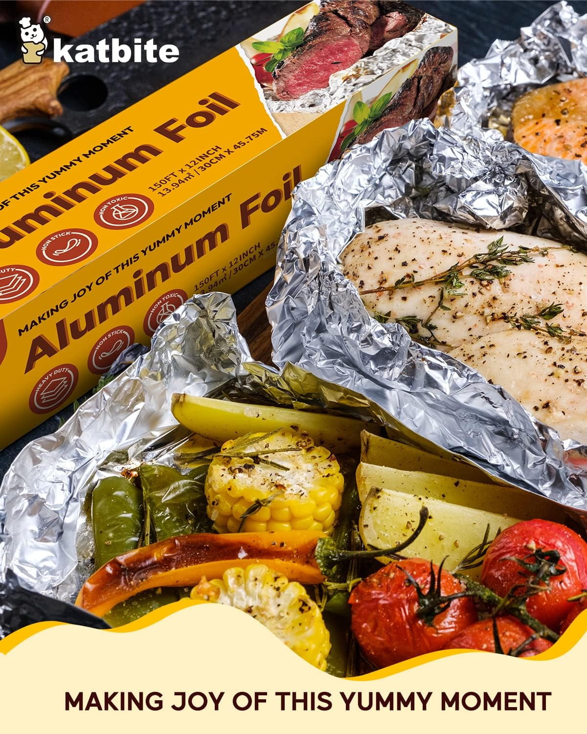  Lineslife Aluminum Foil Roll, 12”x328 Sq Ft Heavy Duty Non-Stick  Aluminum Foil Wrap with Sturdy Corrugated Cutter Box for Cooking, Roasting,  BBQ, Baking : Health & Household