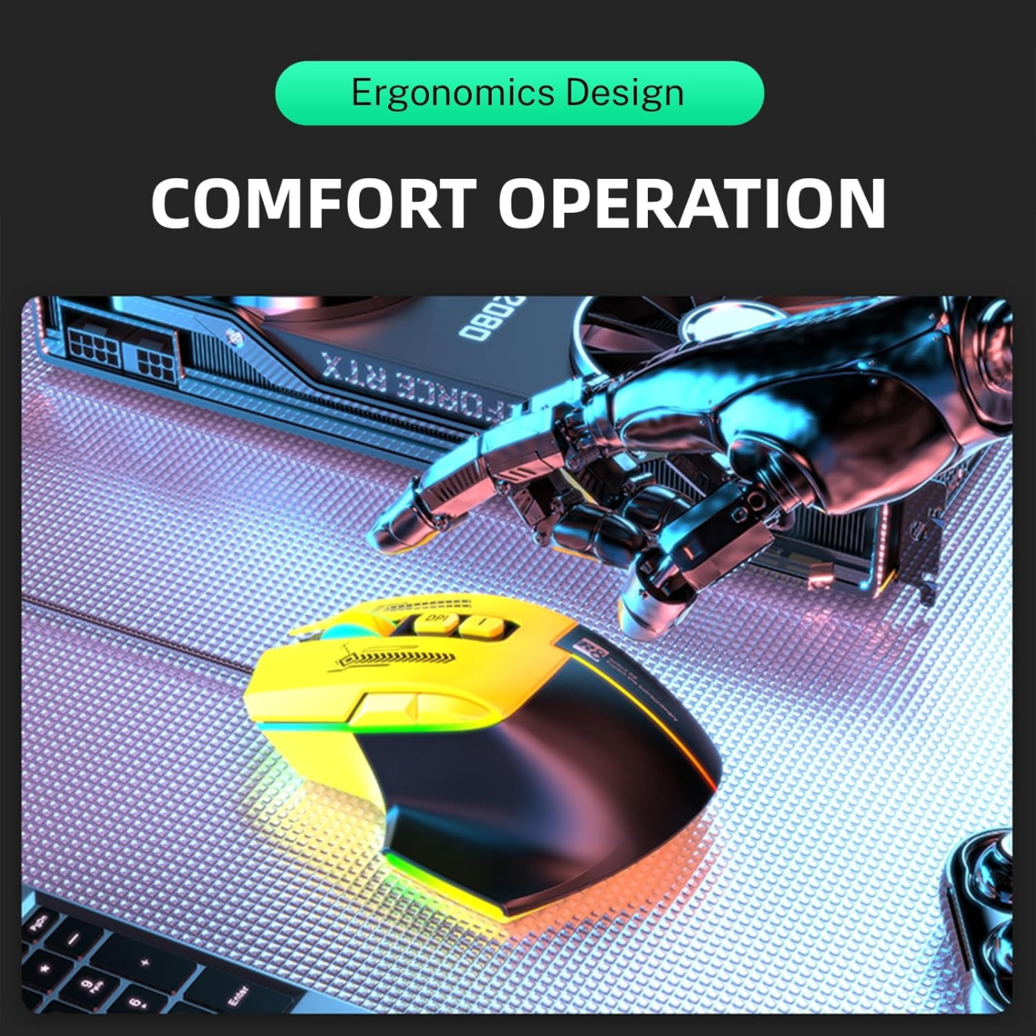 Wired RGB Gaming Mouse, 3600 DPI, 7 Programmable Buttons, Type-C Detachable Cable, Lightweight Silent Ergonomic Mouse for Laptop PC Mac