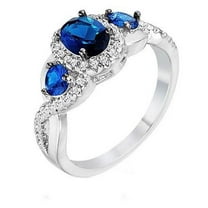 Harry Chad Enterprises 65803 5 CT Gold Diamond Jewelry Halo Blue Sapphires Engagement Ring, Size 6.5