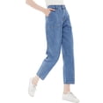 thumbnail image 3 of Women's High Waisted Boyfriend Denim Jeans Loose Tapered Crop Pants, Light Denim, Small, 3 of 5