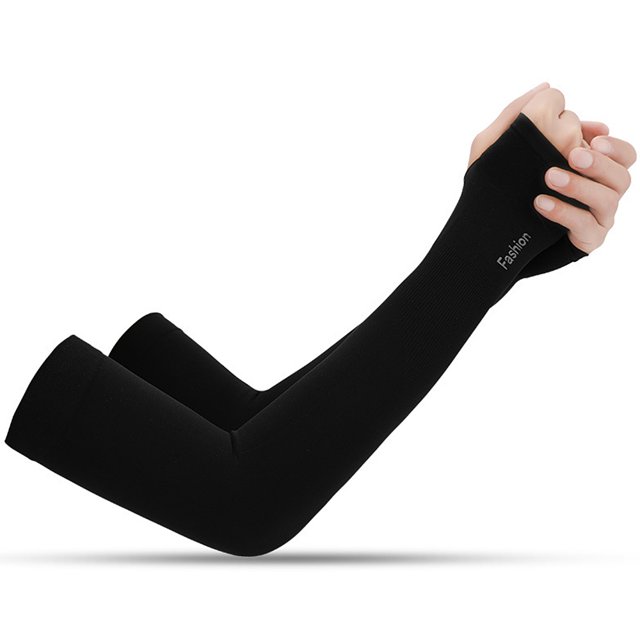 Tignapoo Brassards Rafraîchissants Protection UV Noirs avec Trous pour les Pouces pour Cyclisme et Activités Extérieures - 1 Paire de Gants Longs Sans Doigts Respirants et Évacuant l'Humidité