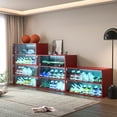 thumbnail image 5 of Shoe Organizer, Three Layers Shoe Box with Glass Doors, Shoe Display Case with Red LED Light, 5 of 5