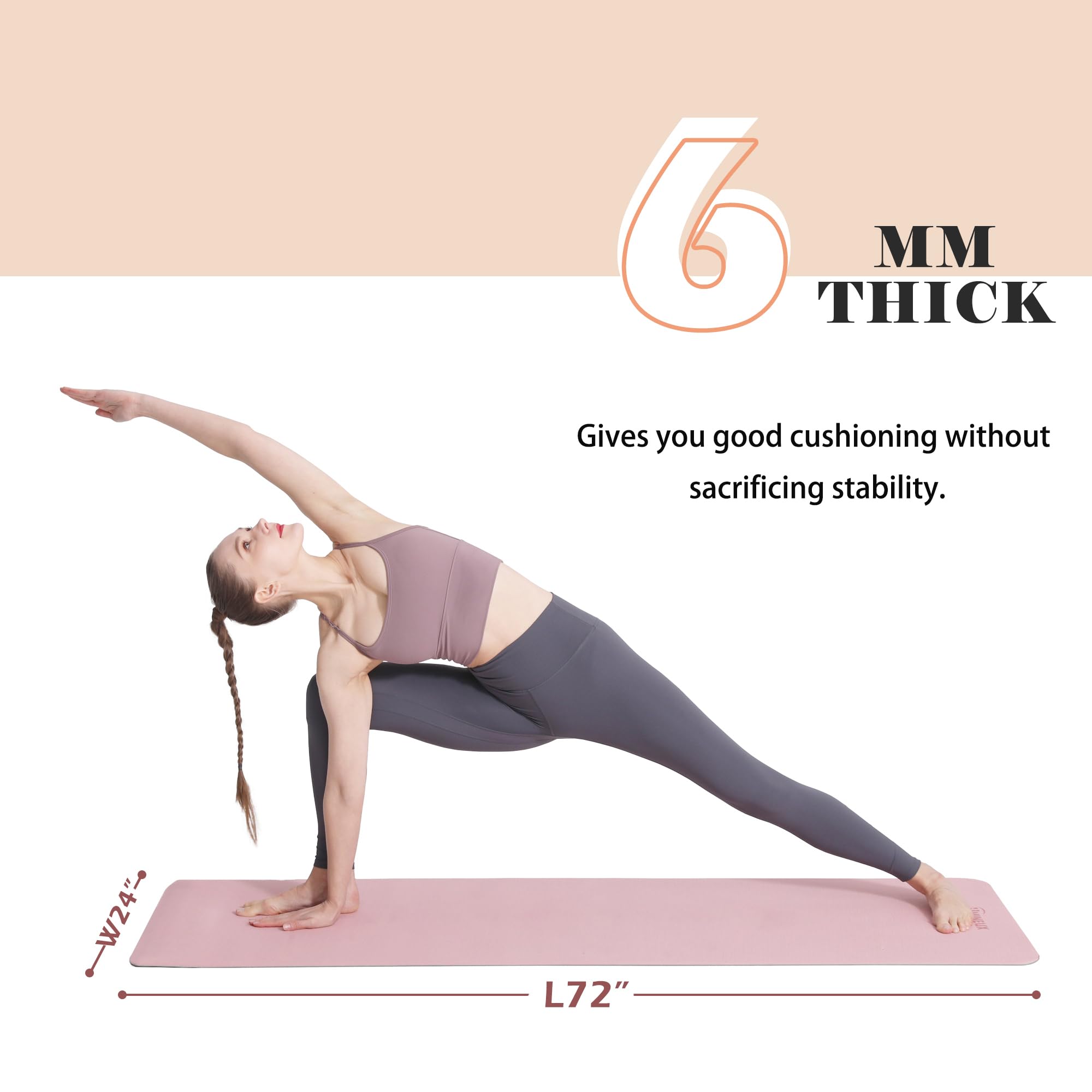 UMINEUX Yoga Mat Non Slip, Pilates Fitness Mats, Eco Friendly, Anti-Tear 1/4" Thick Yoga Mats for Women, Exercise Mats for Home Workout, Parfait Pink