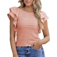 thumbnail image 2 of QIJUNTUO ​Women's Textured Ruffle Butterfly Sleeve Casual Top With Wave Design For Summer Boho Style​ Pink, 2 of 9