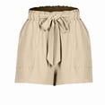 thumbnail image 3 of Women'S Shorts with Pockets Summer Casual Shorts for Women Waist Adjustable Tie Knot Loose Khaki S, 3 of 10