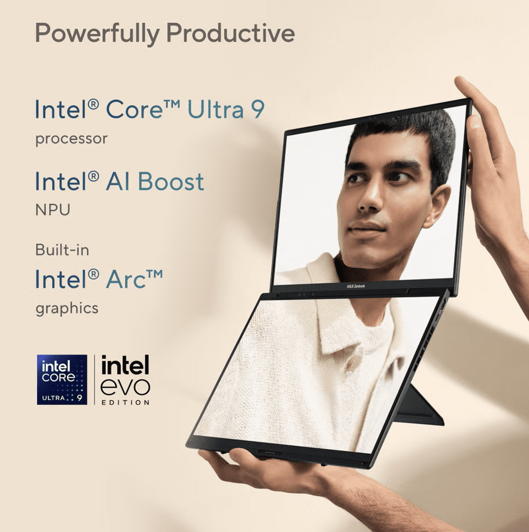 ASUS Zenbook Duo AI Powered 2-in-1 Laptop 14.0in Touchscreen OLED 2.8K Display (Intel Ultra 9-285H, 32GB LPDDR5X, 2TB PCIe SSD, Active Pen, Backlit KB, 2 Thunderbolt 4, Win 11 Home) w/USB-C Dock