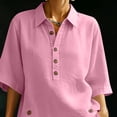 thumbnail image 6 of Cagogo Women Plus Size 2 Piece Shorts Set Casual Summer Cruise Outfits Loose Collared Short Sleeve Shirt Comfy Pants Matching Lounge Tracksuits Travel Airport Outfit Clothes, Pink XL, 6 of 7