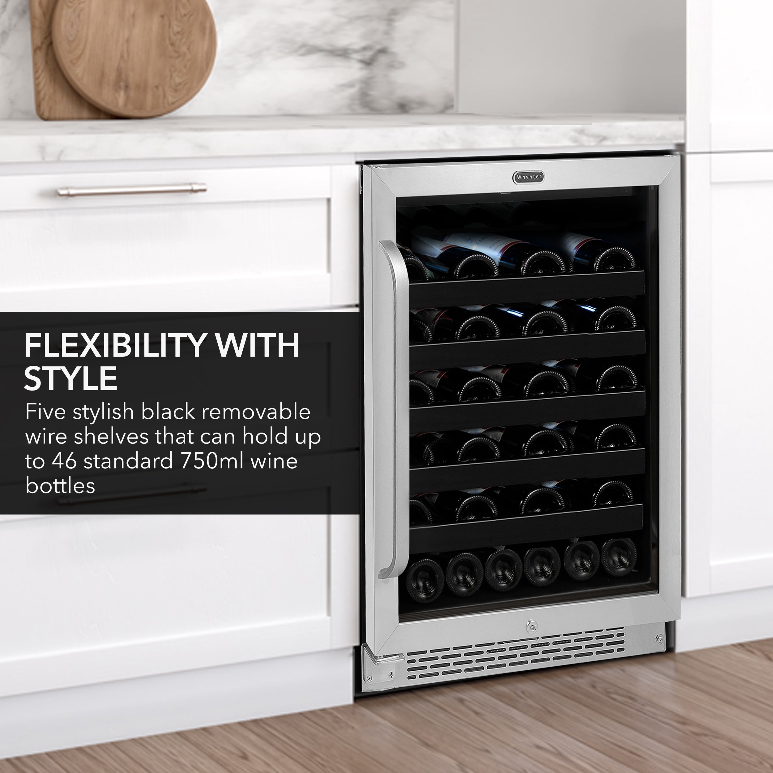 Whynter BWR-408SB 24" Built-In 46 Bottle Undercounter Stainless Steel Wine Refrigerator with Reversible Door, Digital Control, Lock, and Carbon Filter