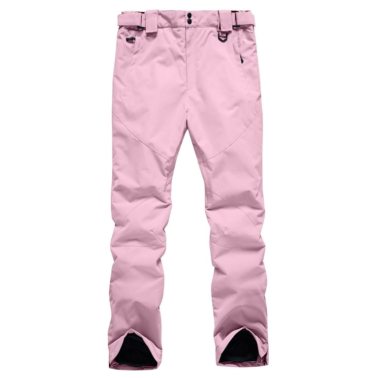 XFLWAM Women's Ski Snow Pants Waterproof Wind Lightweight Thermal Pants  Outdoor Hiking Mountain Softshell with Belt Pink XL