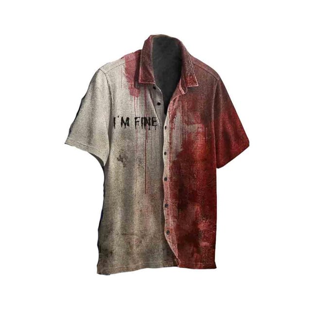Men's Casual Halloween Prints Short Sleeve Single Breasted Lapel Shirt XL