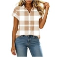 thumbnail image 3 of Ihhxva Tops for Women Plaid Button-Up Blouse Fit Button Detail Moisture-Wicking V-Neck Short Sleeve Shirt S-2XL, 3 of 7