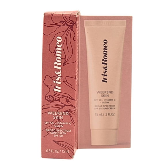 IRIS&ROMEO Mini Weekend Skin SPF 50 Protector solar mineral teñido con brillo instantáneo con vitamina C + niacinamida