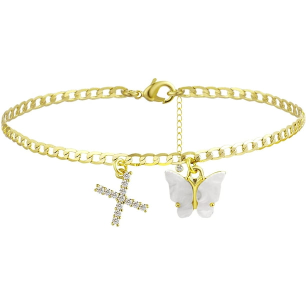 Viromy 14K Gold Plated Dainty Butterfly Initial Ankle Bracelets