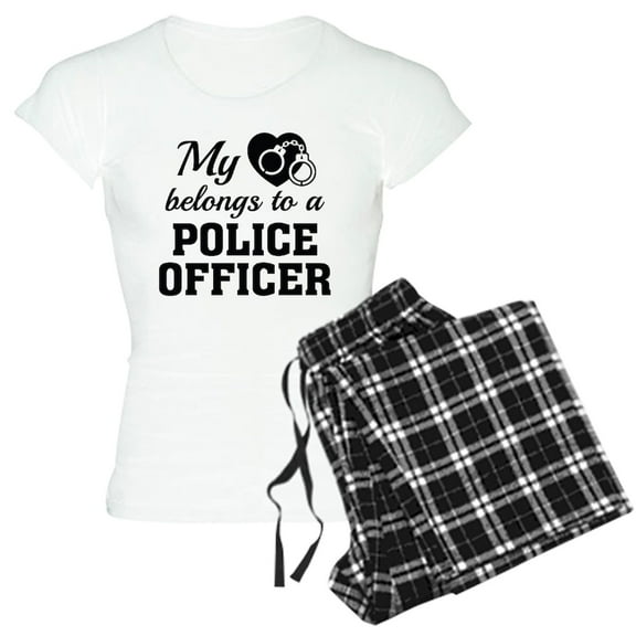 CafePress - Heart Belongs Police Officer Women's Light Pajamas - Women's Short Sleeve Print T-Shirt and Pants Light Cotton Pajama Set