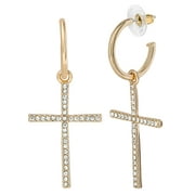 Jessica Simpson Women's Drop Hoop Rhinestone Cross Earrings