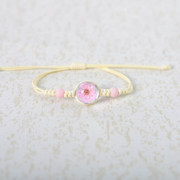Xiao Hua Pulsera de flores hecha a mano - Pulsera de resina, ajustable, pulsera de flores, 2 piezas, color rosa claro narciso