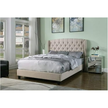 Best Master Furniture California King Size Wingback Headboard Traditional Wood Platform Bed, Beige
