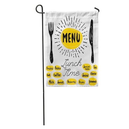 SIDONKU Fork Knife Lunch Time Lettering Sketch Light Rays Heart Pasta Garden Flag Decorative Flag House Banner 28x40 inch