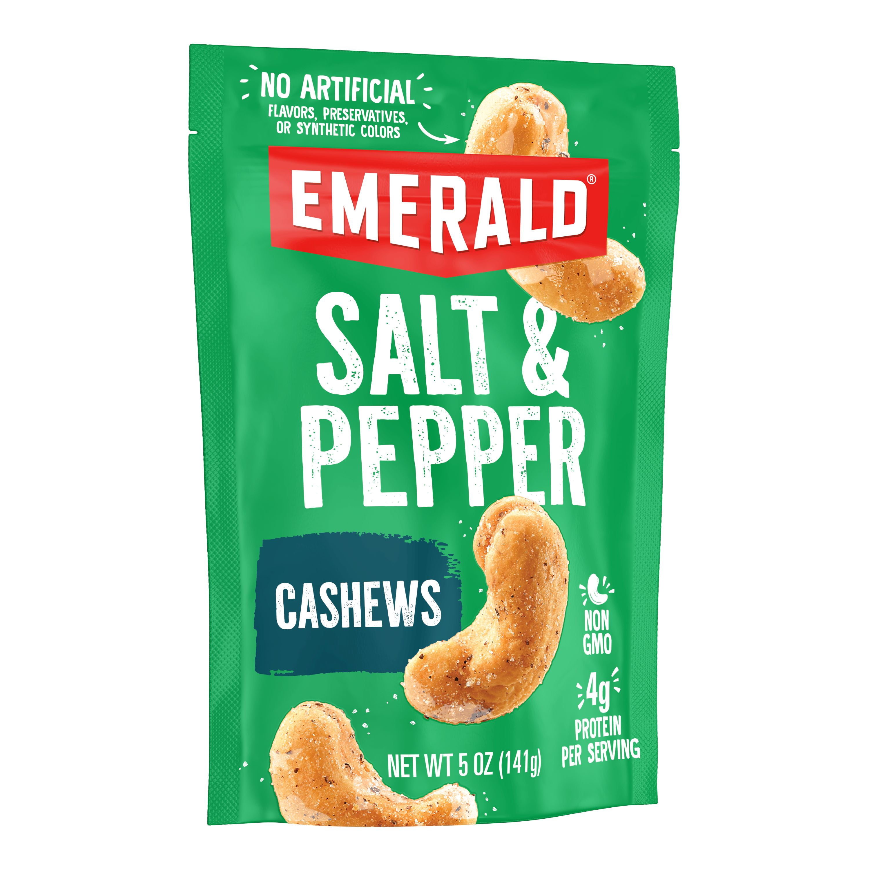 Emerald Nuts, Salt and Pepper Cashews, Stand Up Bag, 5 Ounce (Pack of 2)