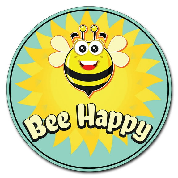 SignMission Circular Rigid Plastic Sign 12" Tall - Bee Happy | Plastic Sign |  Made in the USA