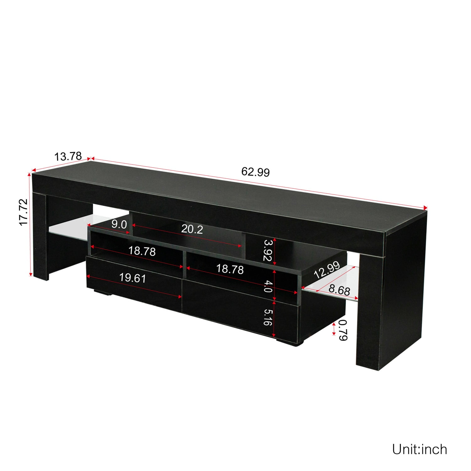 Kadyn LED Light TV Stand with Remote, Living Room Entertainment Center TV Stand with 2 Drawers & 2 Open Shelves, Particle Board TV Stand Cabinet with 20-color RGB LED lights, Black Kadyn LED Light TV Stand with Remote, Living Room Entertainment Center TV Stand with 2 Drawers & 2 Open Shelves, Particle Board TV Stand Cabinet with 20-color RGB LED lights, Black