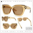 thumbnail image 2 of Womens Minimal Ornate Metal Hinge Thick Plastic Horn Rim Fashion Sunglasses All Brown, 2 of 8