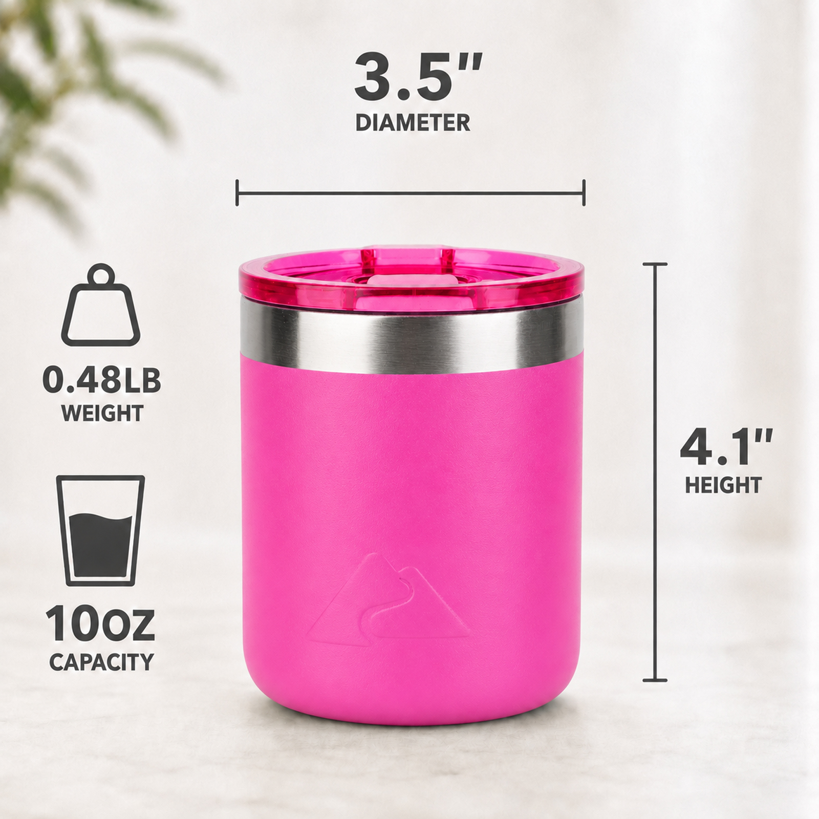Vaso bajo de acero inoxidable con revestimiento cerámico de 10 oz con tapa deslizante de Tritán transparente magnética, rosa 7