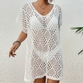 thumbnail image 6 of Gubotare Beach Cover Ups for Women Swimsuit Crochet Swim Cover Up Summer Bathing Suit Swimwear V Neck Mesh Knit Beach Dress Vacation Outfits (White,One Size), 6 of 9