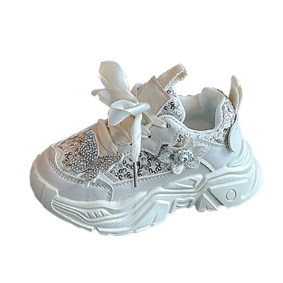 YunPes Girls Sparkly Platform Sneakers Rhinestone Butterfly & Lace Bow Trendy Casual Sport Shoes for Toddler & Little Kids